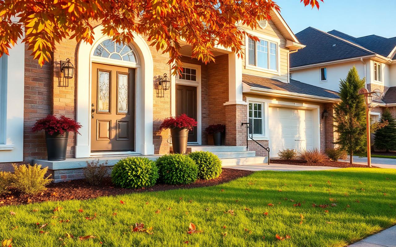 Canadian suburban home exterior in warm autumn light